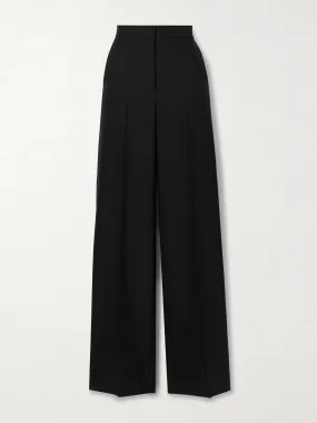 Black pleated wool straight-leg pants