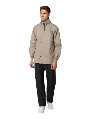 Combo: THE CLOWNFISH Jovian PVC Waterproof Raincoat for Men | Adjustable Hood, Set of Top & Bottom | X-Large | Beige