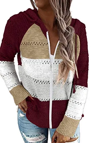 Cute TriColor Block V-Neck Long Sleeve Lacy Knit Pullover Hoodie Sweatshirt, Sizes to 3XL  (9 colors)