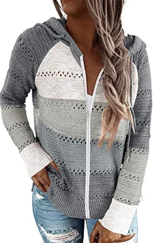 Cute TriColor Block V-Neck Long Sleeve Lacy Knit Pullover Hoodie Sweatshirt, Sizes to 3XL  (9 colors)