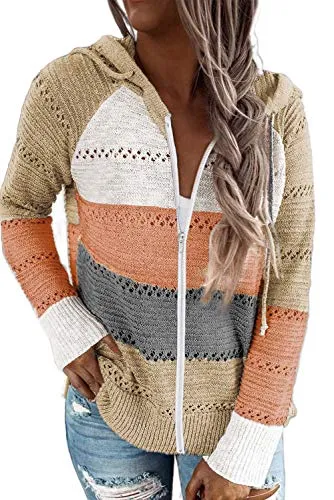 Cute TriColor Block V-Neck Long Sleeve Lacy Knit Pullover Hoodie Sweatshirt, Sizes to 3XL  (9 colors)