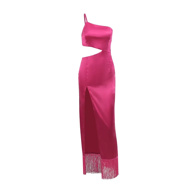 FLYTONN-Sexy spring and summer dresses, party dresses, graduation gifts,Rosette Tassels High Slit Dress