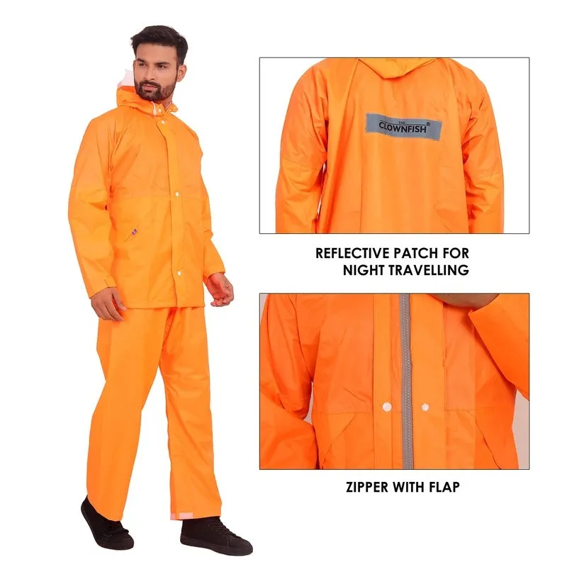 Men Rainwear with Waterproof Polyester, Reflective Stripe | Set of Top and Bottom | XXX-Large | Classic Pro Orange