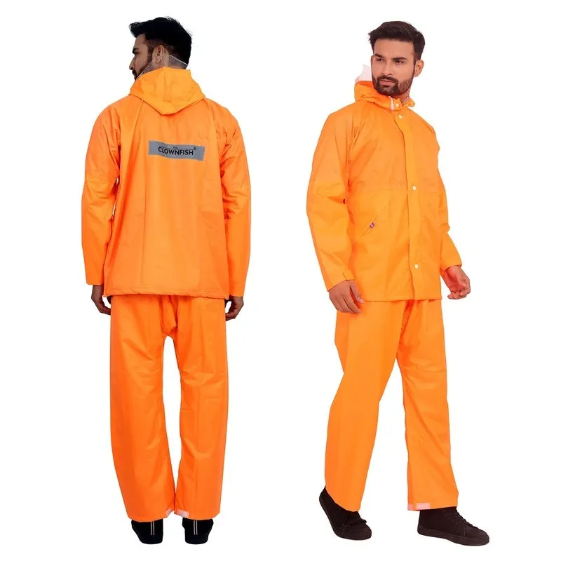 Men Rainwear with Waterproof Polyester, Reflective Stripe | Set of Top and Bottom | XXX-Large | Classic Pro Orange
