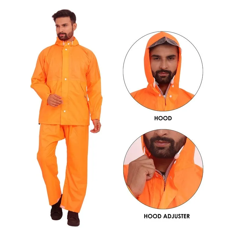 Men Rainwear with Waterproof Polyester, Reflective Stripe | Set of Top and Bottom | XXX-Large | Classic Pro Orange