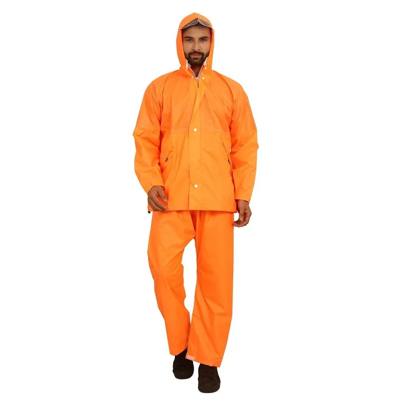 Men Rainwear with Waterproof Polyester, Reflective Stripe | Set of Top and Bottom | XXX-Large | Classic Pro Orange