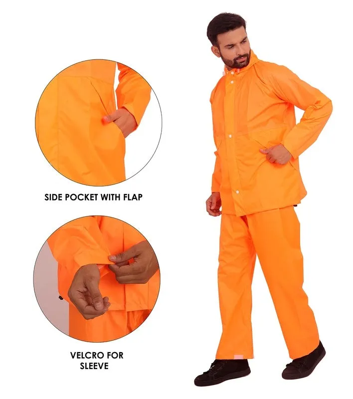 Men Rainwear with Waterproof Polyester, Reflective Stripe | Set of Top and Bottom | XXX-Large | Classic Pro Orange