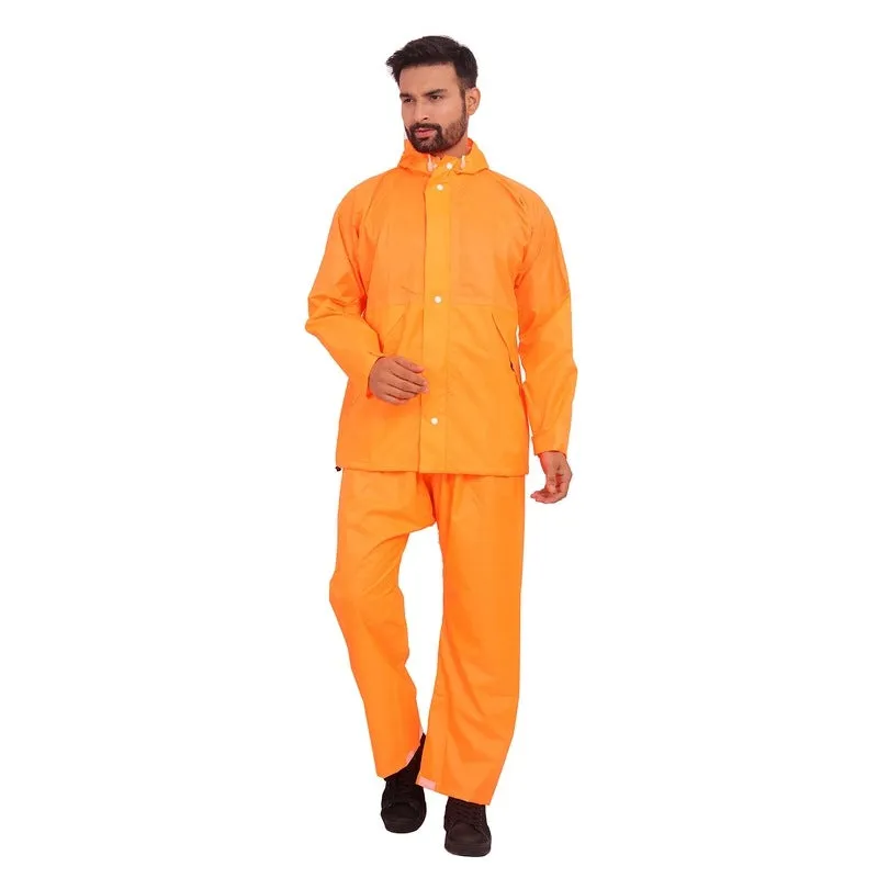 Men Rainwear with Waterproof Polyester, Reflective Stripe | Set of Top and Bottom | XXX-Large | Classic Pro Orange