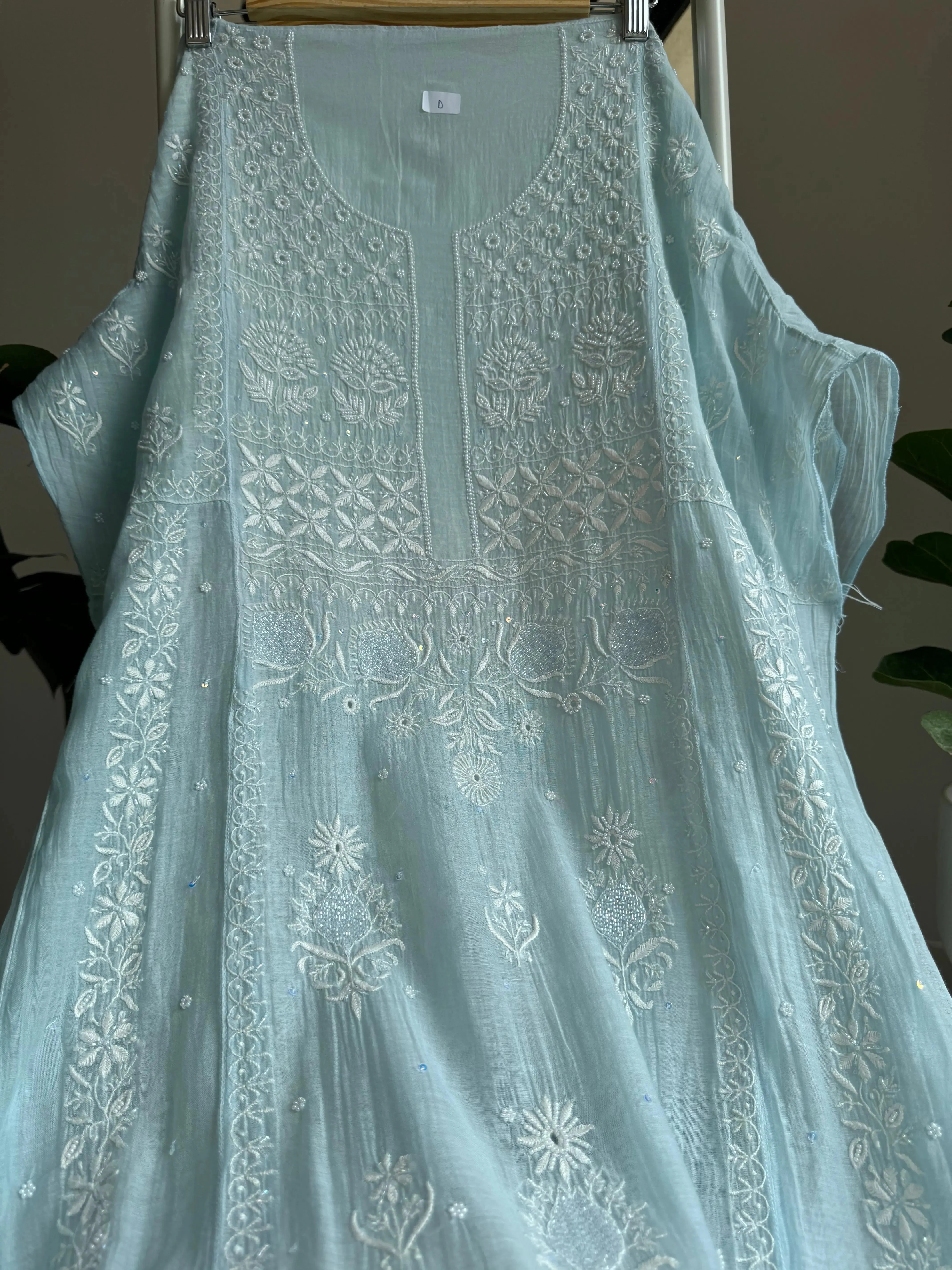 Mul Chanderi Chikankari Anarkali - Baby Blue