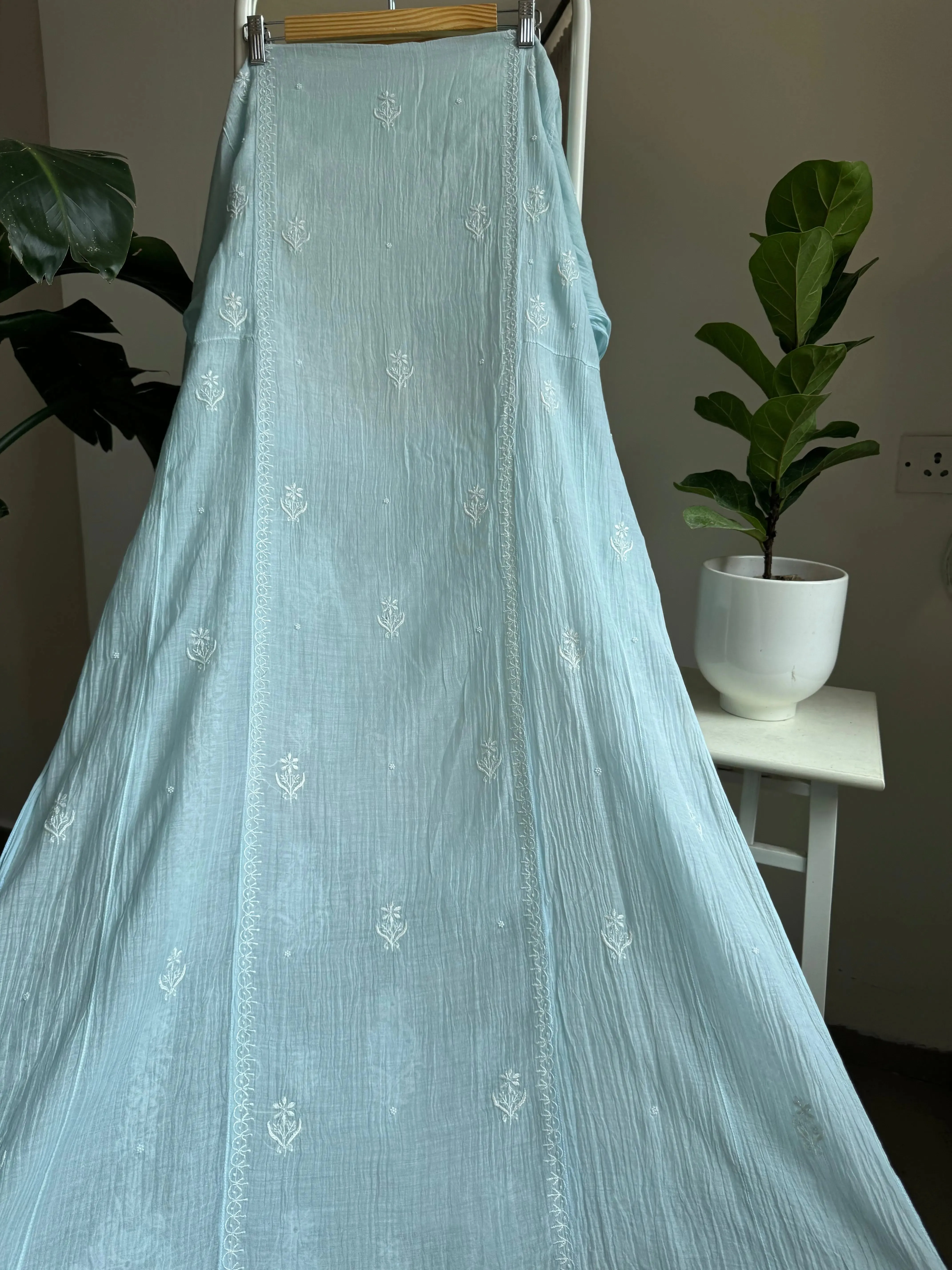 Mul Chanderi Chikankari Anarkali - Baby Blue