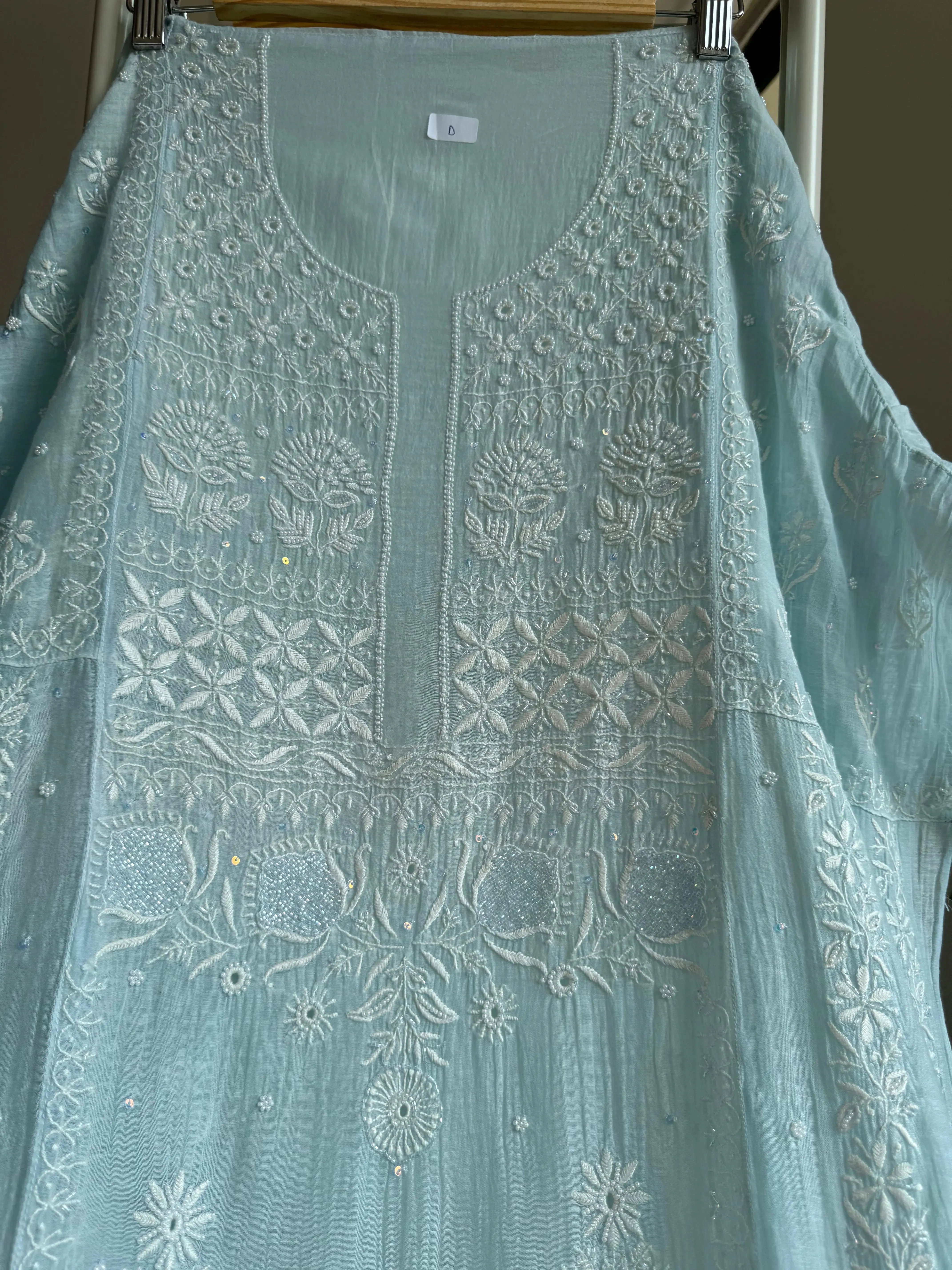 Mul Chanderi Chikankari Anarkali - Baby Blue