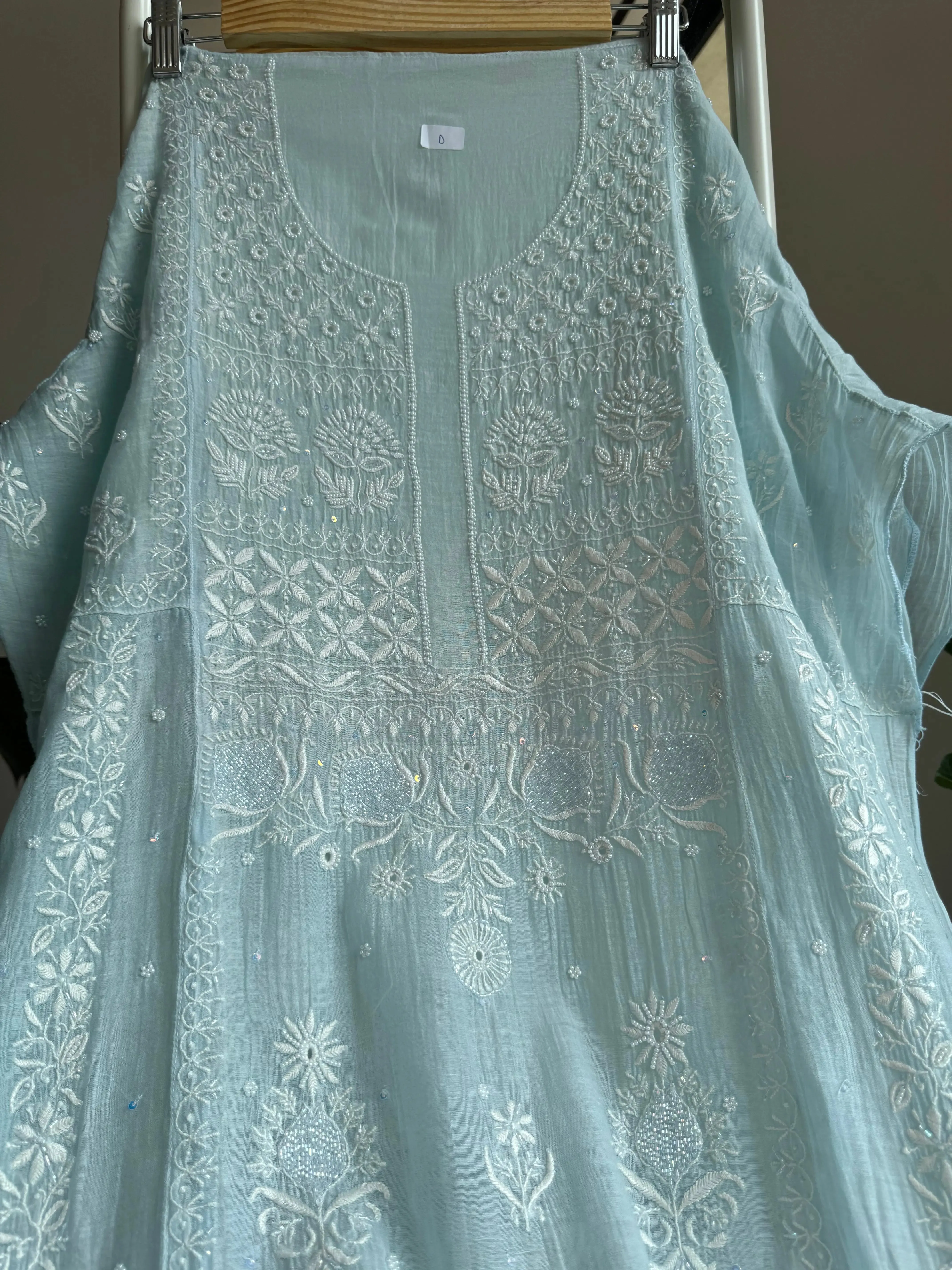 Mul Chanderi Chikankari Anarkali - Baby Blue