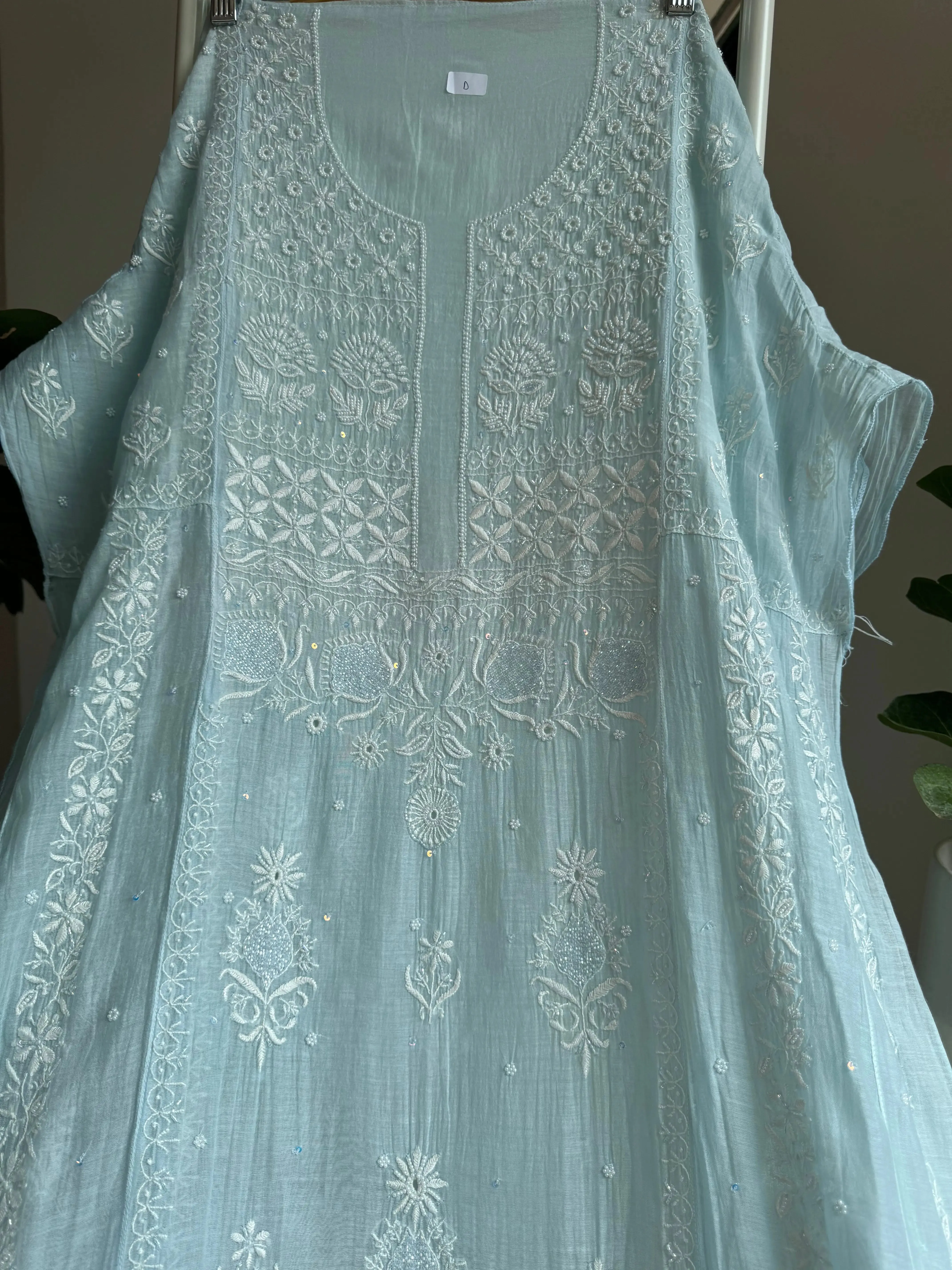 Mul Chanderi Chikankari Anarkali - Baby Blue