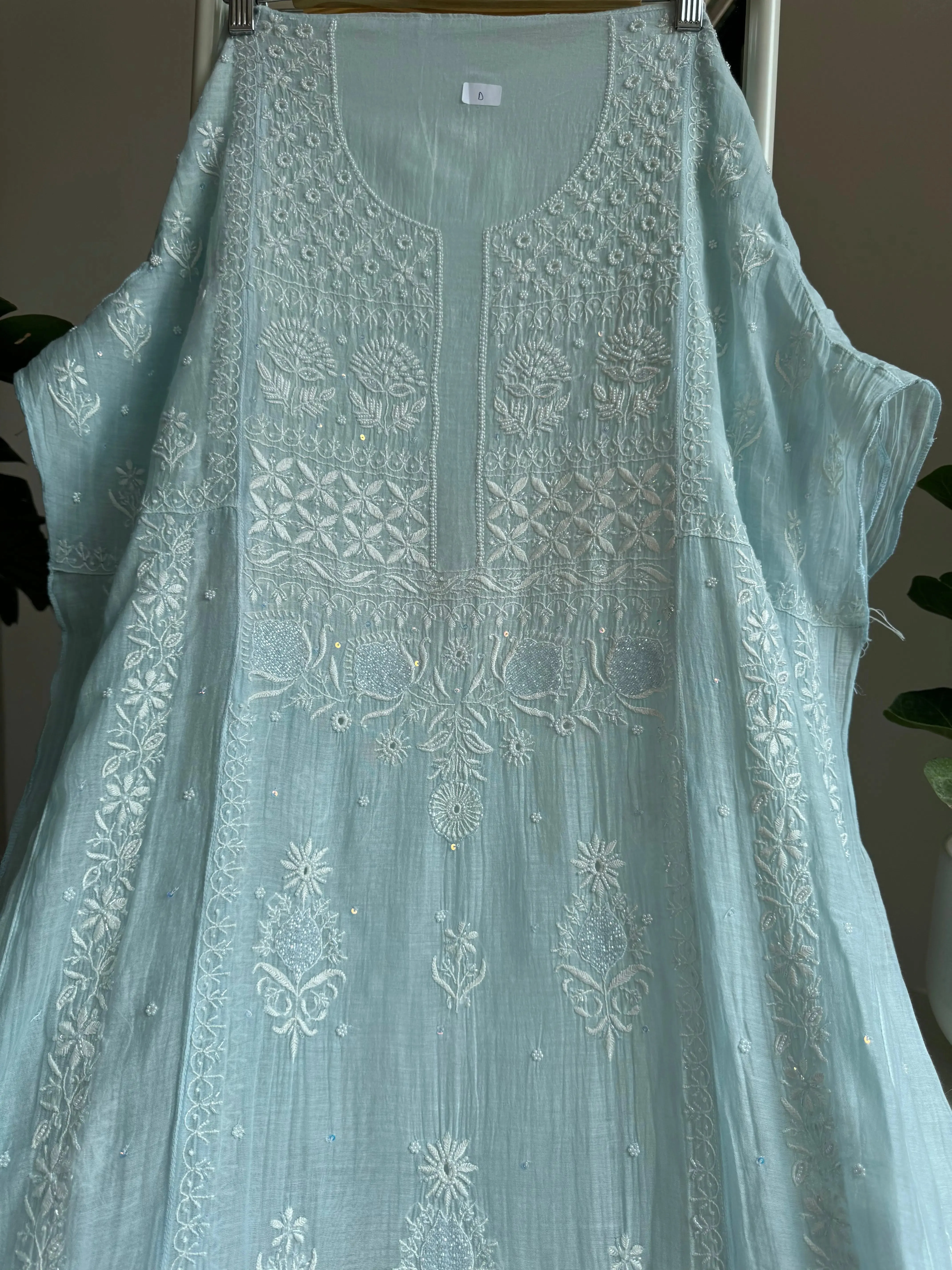 Mul Chanderi Chikankari Anarkali - Baby Blue