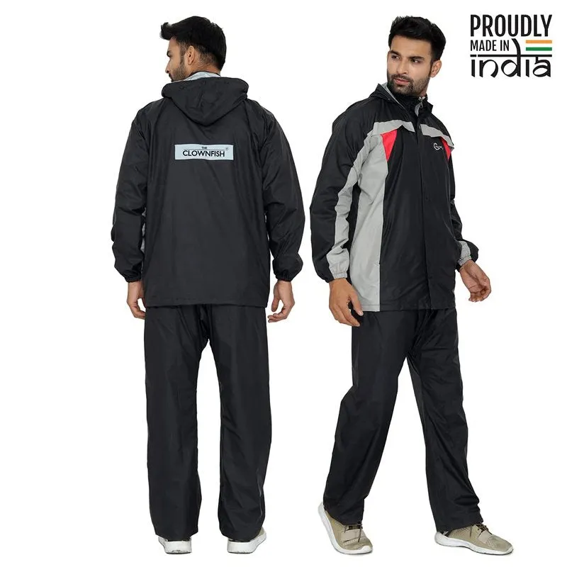 Premium Men's Waterproof Nylon Reversible Raincoat with Hood | Set of Top and Bottom | 2XL | Black