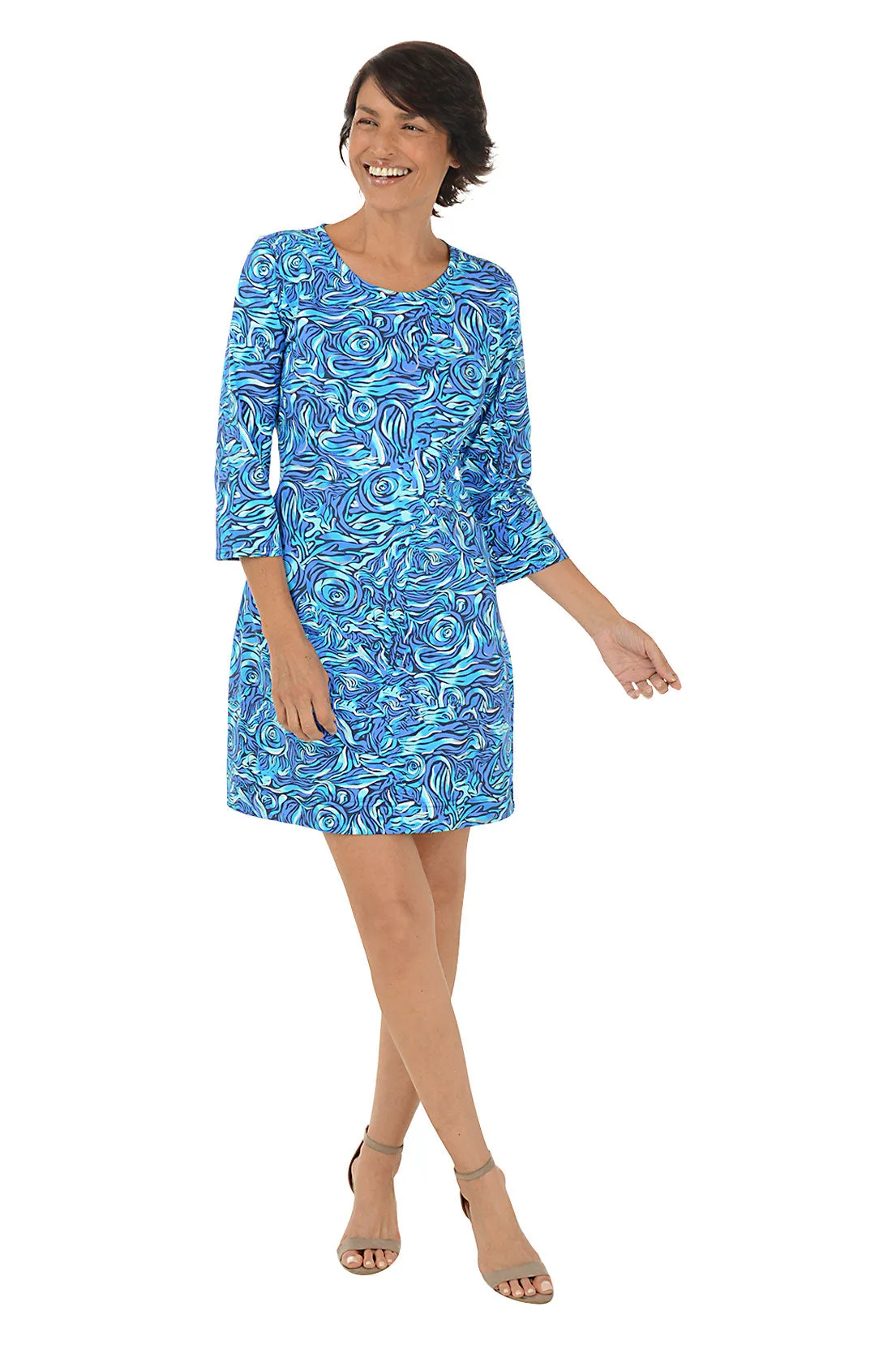 Silver Blue Roses UPF50  Travel Dress