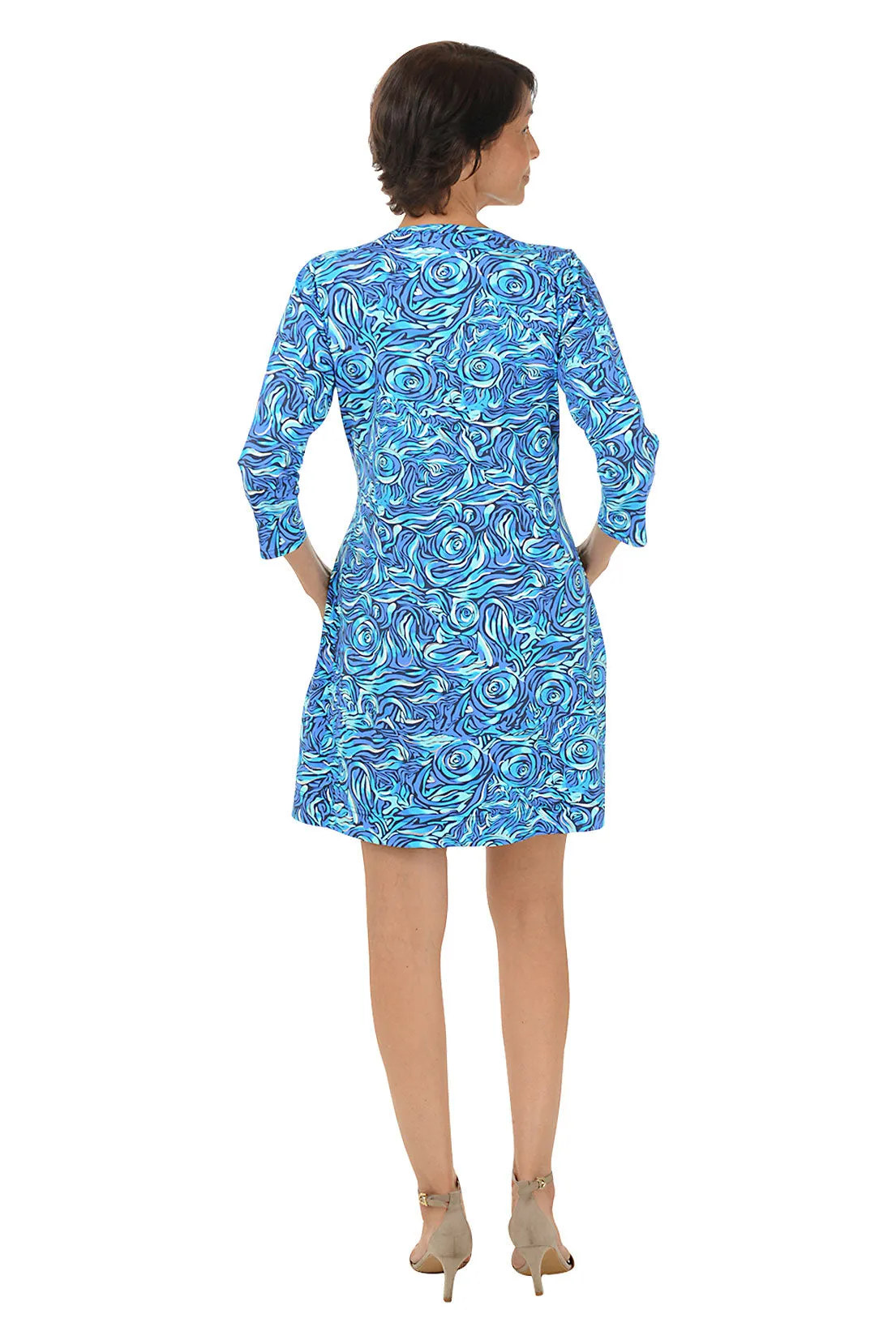Silver Blue Roses UPF50  Travel Dress